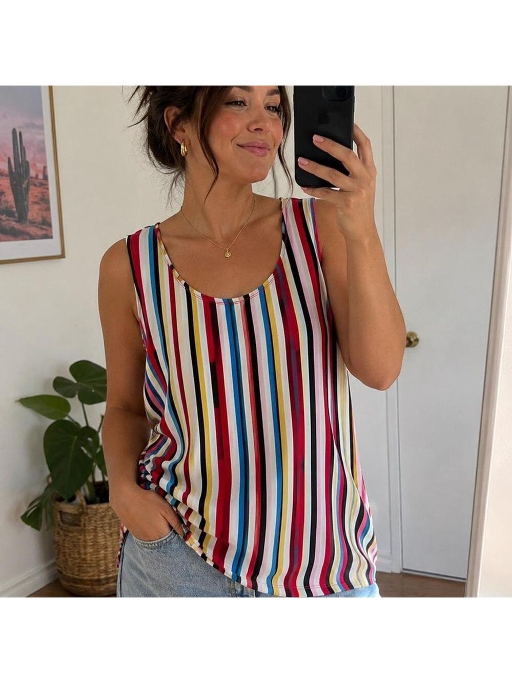 Slinky Brand multi colored striped sleeveless tank top sz Large